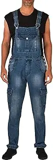 [Generic] Men Cargo Pants Short Men's Bib Overalls Fashion Relaxed Fit Casual Jumpsuit Cotton Lightweight Overalls with Pockets Foam Plush (a-Blue, L)