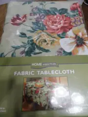 Home Essentials Fabric Tablecloth Oval 60x84" Green Floral Victorian Garden