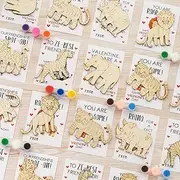 Valentines Day Gifts for Kids - 28 Pack Safari Wood Craft Painting Kits with Valentines Cards for Kids Classroom - Safari Jungle Craft Valentines Day Cards for Kids School