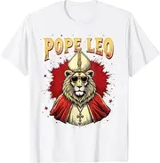 [JINNGLA] Pope Leo Cool Retro Mitre Lion Religious Humor Art T-Shirt