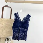 Lady Hollow Out Lace Vest Camisole Mesh Tank Top Wide Strap with Padded Summer