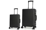 Swiss Aluminium Luggage Suitcase Lightweight with TSA locker 8 wheels 360 degree rolling HardCase 2 Piece Set SN7613AC Black