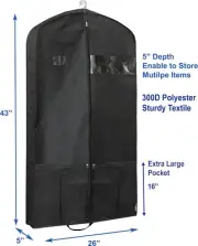 Heavy Duty Garment Bag 43 Inch With Pocket, Storage For Dresses, Shoes, Tux,Coat