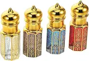 GARVALON 4pcs Mini Vintage Glass Perfume Bottles with Elegant Caps Refillable Essential Oil Roller Holders for Travel and Daily Use Glass Containers for Aromatherapy and Fragrance