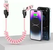 4 in 1 Spring Fast Data Cable, 65W 1.5m Multiple Charging Cable for iPhone/iPad/MacBook Pro/Airpods/Samsung/Android (Pink)