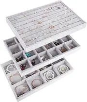 Autoark Ice Velvet Stackable Jewelry Tray Showcase Display Organizer,Set of 3,AJ-076