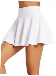 Women's Tennis Skirts High Waisted Tummy Control Small Inner Pockets White