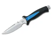 Maserin MAQUATYS - 12cm Stainless Steel Aquaty's Diving Knife (Black & Blue Plastic Handle and Sheath)