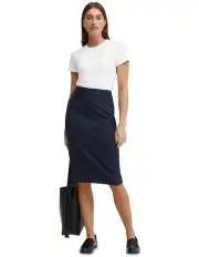 [Oxford] Peggy Wool Stretch Suit Skirt in Navy