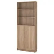 BILLY / OXBERG bookcase with doors, oak effect, 80x30x202 cm