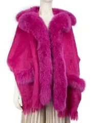 Fuchsia Wool Fox Fur Trim Cape