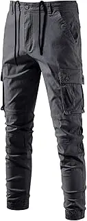 [Generic] Mens Twill Slim-Fit Cargo Hiking Pants with Articulated Knees Skinny Jogger Multi Pockets Pant Casual Outdoor Work Pant