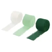 3 Rolls Chiffon Ribbon 2" 7Yard Dark Green/Sage Green/Cream