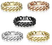 Cuban Link 12 mm. Bracelet Stainless Steel 9" Beveled Curb Chain Biker Bracelets