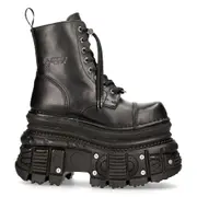 New Rock MILI083CCT-C4 Metallic Black Leather Military Boots Punk Goth Rock Grey 11 UK