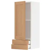 METOD / MAXIMERA wall cabinet with door/2 drawers, white/Vedhamn oak, 40x37x100 cm