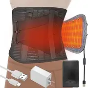 Heated Back Brace for Lower Back Pain Relief Women Men; Cordless Heating Waist Belt Wrap Operated by Rechargeable Battery; Far Infrared Heat Therapy for Herniated Disc, Sciatica, Scoliosis (Black, M)