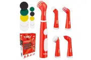 TOPEX 4V MAX Cordless Scrubber with 5 Replaceable Brush Heads Power Cleaning Brush for Grout/Tile/Bathroom/Shower/Bathtub