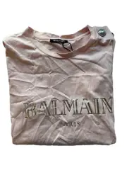 Balmain Button-shoulder logo-print cotton T-shirt SIZE 14 (42) Ladies CB229+