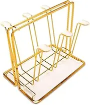 Upside Down Drain Cup Holder, Rectangle Metal Tray Base Drainer Rack Cup with Place 6 Cups, Kitchen Gold Cup Drying Rack Stand, 21.5 * 13.5 * 18cm, Countertop Storage