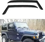 Side Window Wind Vent Deflector, 2pcs Out-Channel Tape-On Nice Rain Guards Set, Window Visor fit for 1997-2006 Jeep TJ 1997-2006 Jeep Wrangler 92054