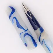 Ranga Abhimanyu Acrylic Fountain Pen - Blue White Swirl, Sheaffer Nibs (New)