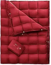 KingCamp Down Camping Blanket - Packable Lightweight Travel Blanket for Cold Weather Backpacking, Compact & Water Resistant & Warm Airplane Quilt 69x53 Red