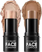 FOCALLURE 2 Pcs Mineral Cream Contour Stick,Moisturize Highlighter and Bronzer Pen,Non Stick Face Brightens & Shades Pencil,Long Lasting & Smooth Gliding Face Illuminator Makeup,Medium