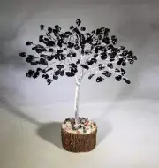 NATURAL BLACK TOURMALINE GEMSTONE CHIP TREE WITH 150 STONES CRYSTAL TREE OF LIFE