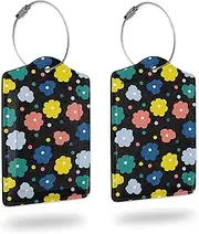 [Smoaffly] Luggage Tags for suitcases,2 Pack Vintage Cute Flower Luggage Tag,Leather Stainless Steel Loop Label Tag for Women Men Girls Travel Bag Suitcase