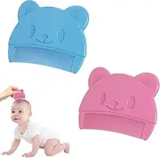 2 Pcs Baby Cradle Cap Comb,Soft No Damage to Scalp Baby Hair Comb,Ergonomic Easy-Clean Baby Comb with OPP Bag,Cute Bear-Shaped Baby Cradle Cap Brush,for Newborn Baby Hair Grooming(Blue,Pink)