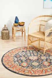 Abode Rug Culture Navy & Tangerine Vintage Look Aztec Round Rug