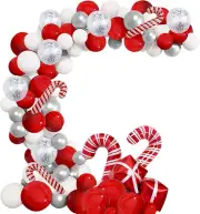 131 Piece Balloon Garland Set, Christmas Balloon Garland Bow Red White Silver Ba