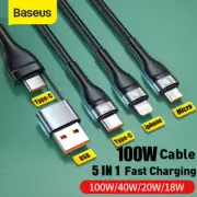 Baseus PD 100W 5 in 1 Dual USB Type-C Micro Lighting Fast Data Charging cable