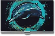 [VFMKT] Slim Metal Business Card Holder Portable Business Card Case Pocket Name Card Holder Hoop Jumping Dolphin Wallet for Men Women Office Travel