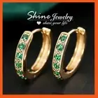 18K GOLD GF GREEN EMERALD CRYSTAL BAND LADIES GIRLS DAINTY HOOP SLEEPER EARRINGS