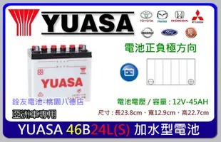 ☆銓友電池☆桃園電池☆實體店面 YUASA 46B24LS 加水式汽車電池 CR-V.EXSIOR.新金壘打