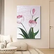 Hand-Painted Oil Painting - Simple Pink Tulips Texture Modern Large Size Canvas Wall Art Painting,Sofa Background Living Room Bedroom Home Decorations,As Shown,50 X 75 Cm(20''X30'')