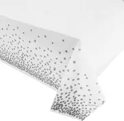 Soft Plastic Rectangular Silver Confetti Dot White Table Cover