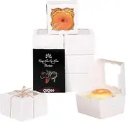 qiqee 60 Packs White Bakery Boxes with Window 10.16x10.16x6.35cm Small Donut Pastry Boxes for Party (4x4x2.5 Inch)