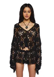 [Current Mood] Palms Retreat Cropped Crochet Cardigan-Black