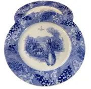 Peter Rabbit Dinner Plates Set Of 3 Blue Toile Lapin Beatrix Potter New.