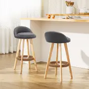 Set of 2 Fabric Backrest Bar Stools - Grey
