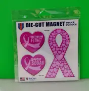 Breast Cancer Awareness Pink Ribbon Heart Indoor Outdoor Die Cut Magnet