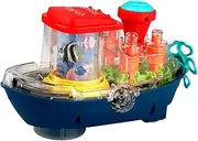 kokiya Electronic Land Boat Toy Universal Wheel, Transparent Mechanical Gear Toy Gear Boat Toy with Lights and Music for Children
