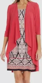 R&M Richards Women's Red Necklace Dress & Jacket Set Size 16