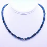 Deep Blue 6mm Apatite and Sterling Silver Navajo Pearl Beaded Gemstone Necklace