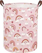 Sanjiaofen Pink Hamper, Rainbow Laundry Basket Collapsible Girls Storage Baskets for Kids Room Decor, Toy Organizer, Gift Hamper
