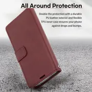 iPhone 15 Pro Max High-Quality Flip Wallet Case Cover - Shock-Resistant with Front Cover, Multiple Card Slots, Magnetic Closure and Media Stand Convertible - Brown