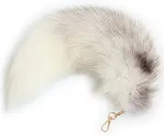 Fosrion Fluffy White Gray Arctic Fox Tail Fur Halloween Cosplay Toy Alopex Lagopus Keychain
